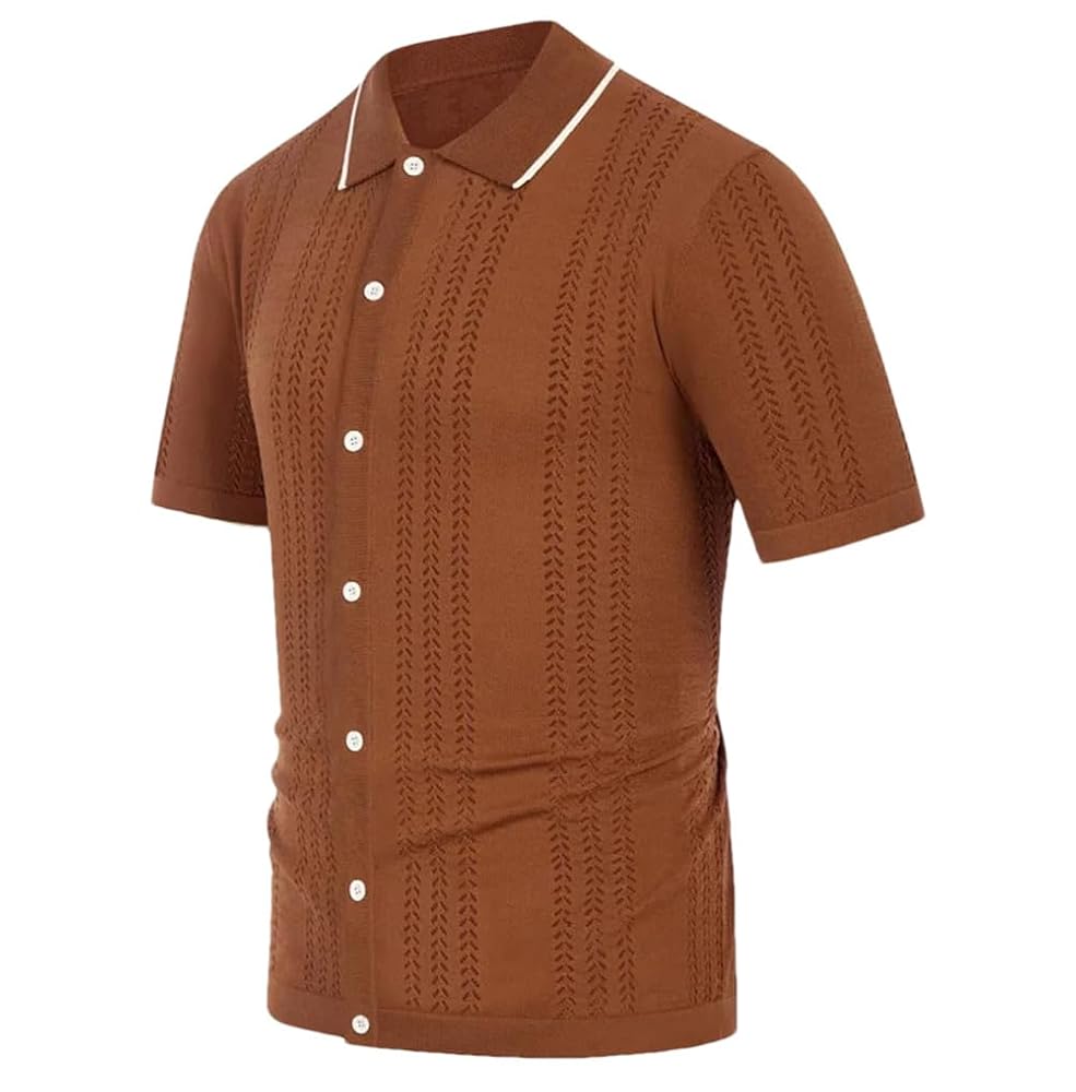 Amazon.com: Men's Button Down Knitted Polo Shirt Retro Solid